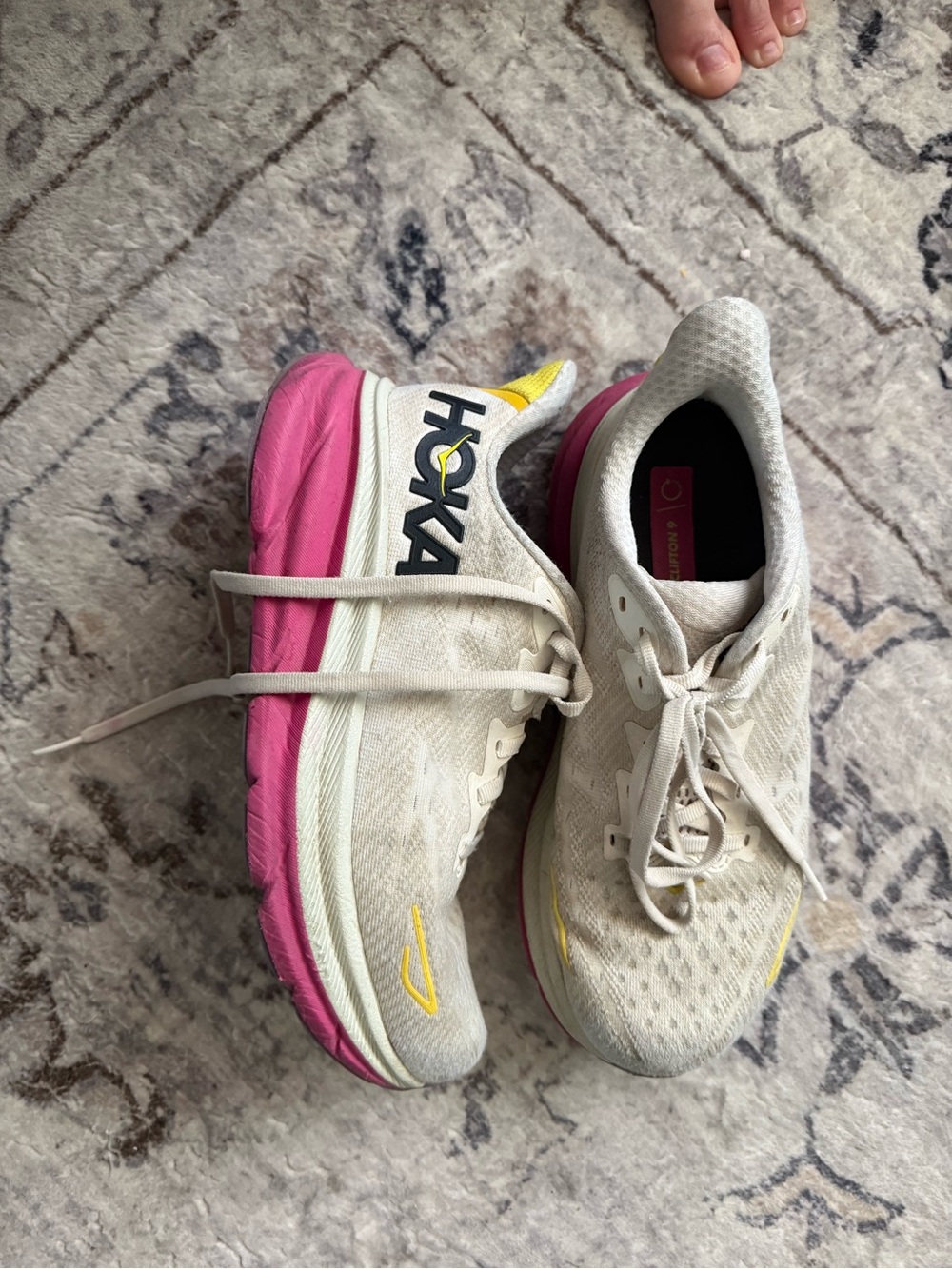 Hoka Women’s Cream, Pink & Yellow Athletic Running Shoes